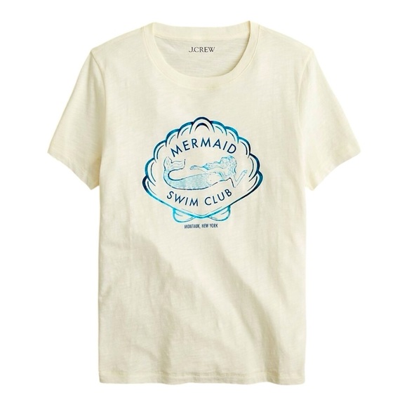 J. Crew Mermaid Cafe Graphic Short Sleeve T- Shirt Size XXS CA556 NEW Ivory Blue - Picture 2 of 14